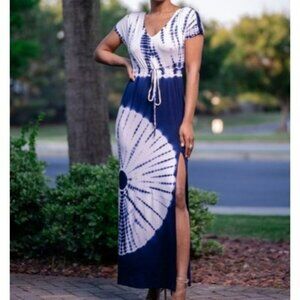 Sievercute Print Tie Dye Maxi Dress, Size S, Short Sleeve.